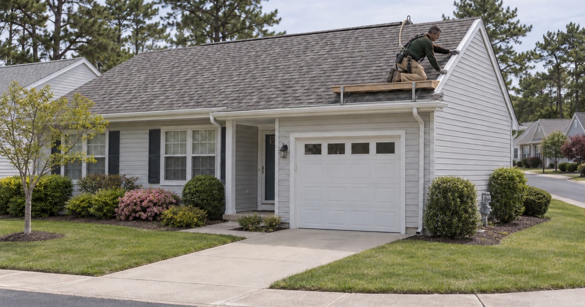 Finishing the gable trim on a new roof for a Leisure Knoll ranch home